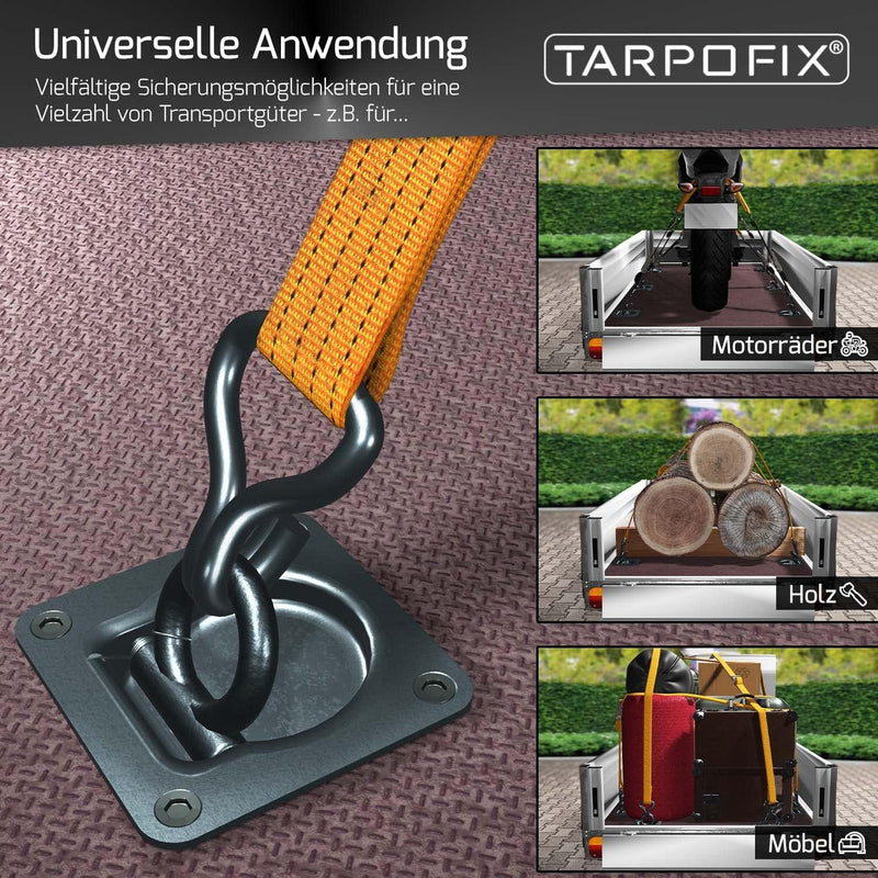 Tarpofix® Anhänger Zurrösen mit Gegenplatten inkl. Schrauben (6 Stück) - Robuste Zurrmulden mit eine
