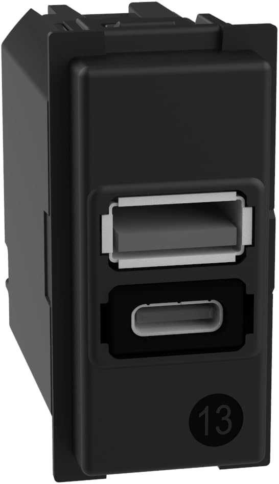 Bticino K4191AC USB-Ladegerät mit Zwei Eingängen Typ A und C, zum Installieren in der Living Now Pla