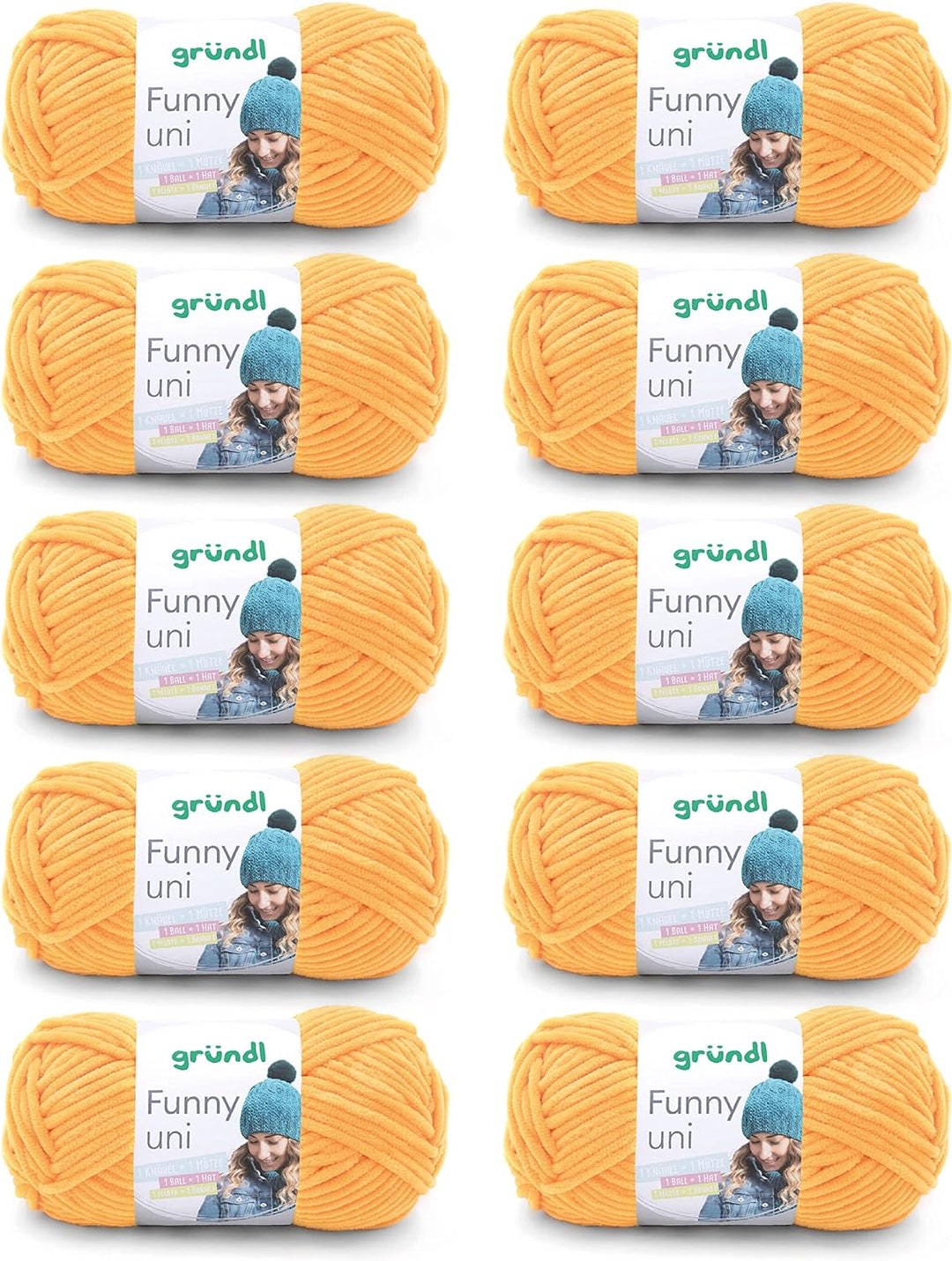 Gründl Funny uni Strick- & Häkelgarn (samtartiges Chenille-Garn aus 100% Polyester, 10 x 100 g / 120