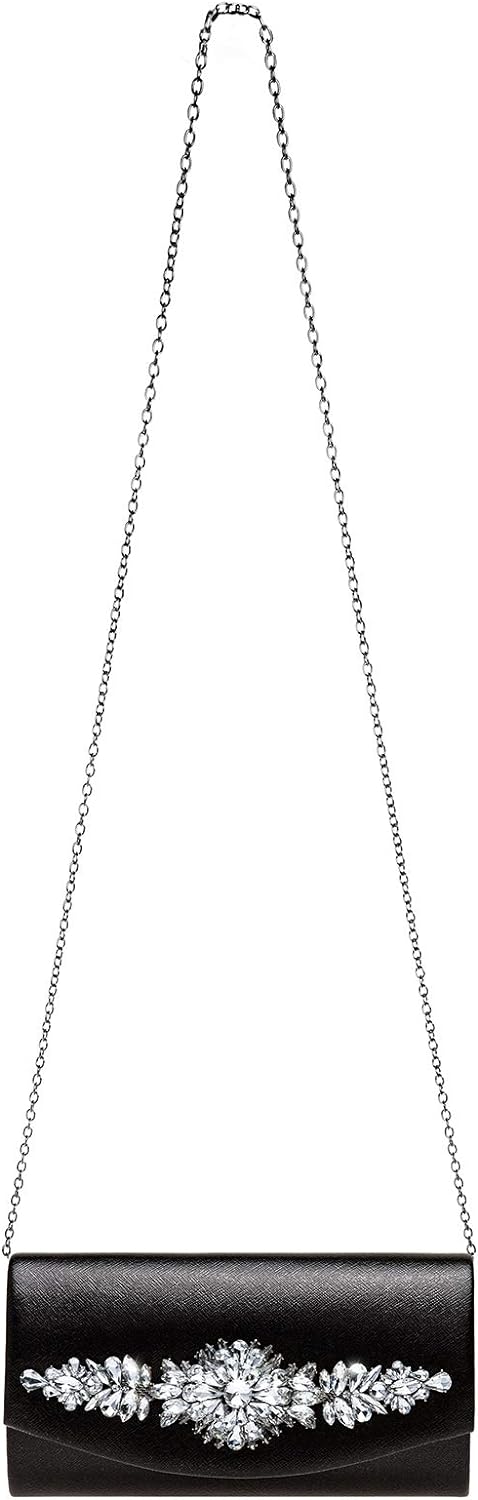 Caspar TA509 Damen Metallic Clutch Tasche mit ausgefallenem Strass Dekor Einheitsgrösse Schwarz, Ein