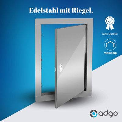 ADGO Revisionstür 15x30 cm, Wartungsklappe, Revisionsklappe Edelstahl mit Riegel, Revisionsklappen t