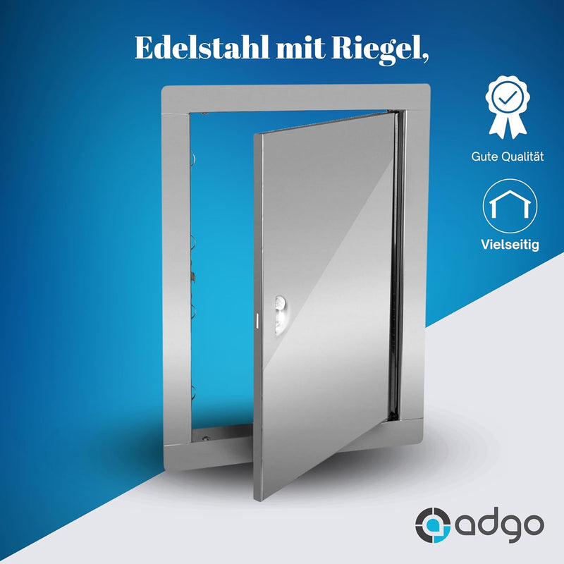 ADGO Revisionstür 15x30 cm, Wartungsklappe, Revisionsklappe Edelstahl mit Riegel, Revisionsklappen t