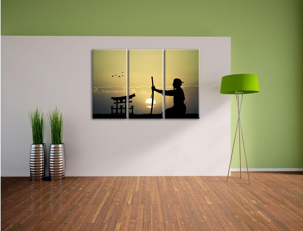 Pixxprint Samurai-Meister vor Horizont als Leinwandbild/Grösse: 3Teilig / Wandbild/Kunstdruck/fertig
