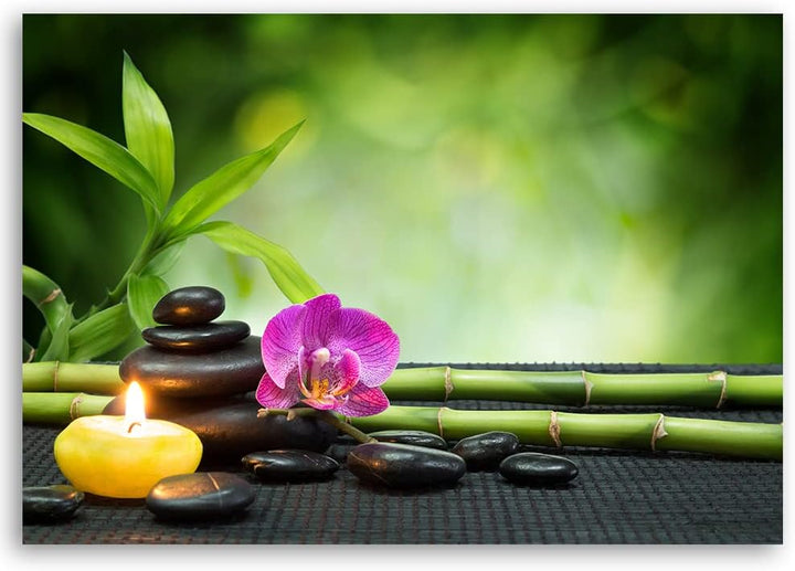 Feeby Vlies Leinwandbild XXL Bambus Spa Steine Zen 120x80 cm Wandbild Kunst Bilder Schlafzimmer Deko