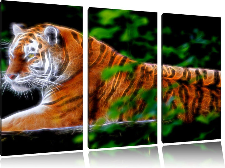 Dark anmutiger Tiger auf Baumstamm NewArt 3-Teiler Leinwandbild 120x80 Bild auf Leinwand, XXL riesig