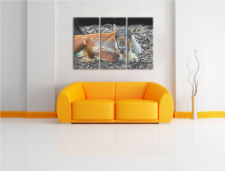 junger Elch schwarz/weiss Deluxe 3-Teiler Leinwandbild 120x80 Bild auf Leinwand, XXL riesige Bilder