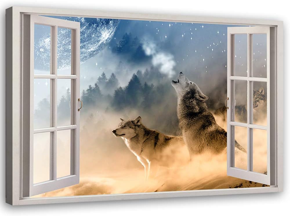 Feeby Leinwand Bilder - Fensterblick Natur- 90x60 cm- Deko Wohnzimmer - Wandbilder Schlafzimmer - De