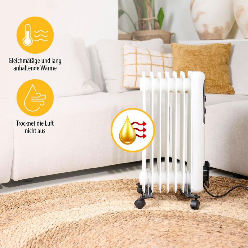 Tristar Ölradiator KA-5177 – 3 Heizstufen: 600-900-1500 Watt – Einstellbarer Thermostat – 7 Heizripp