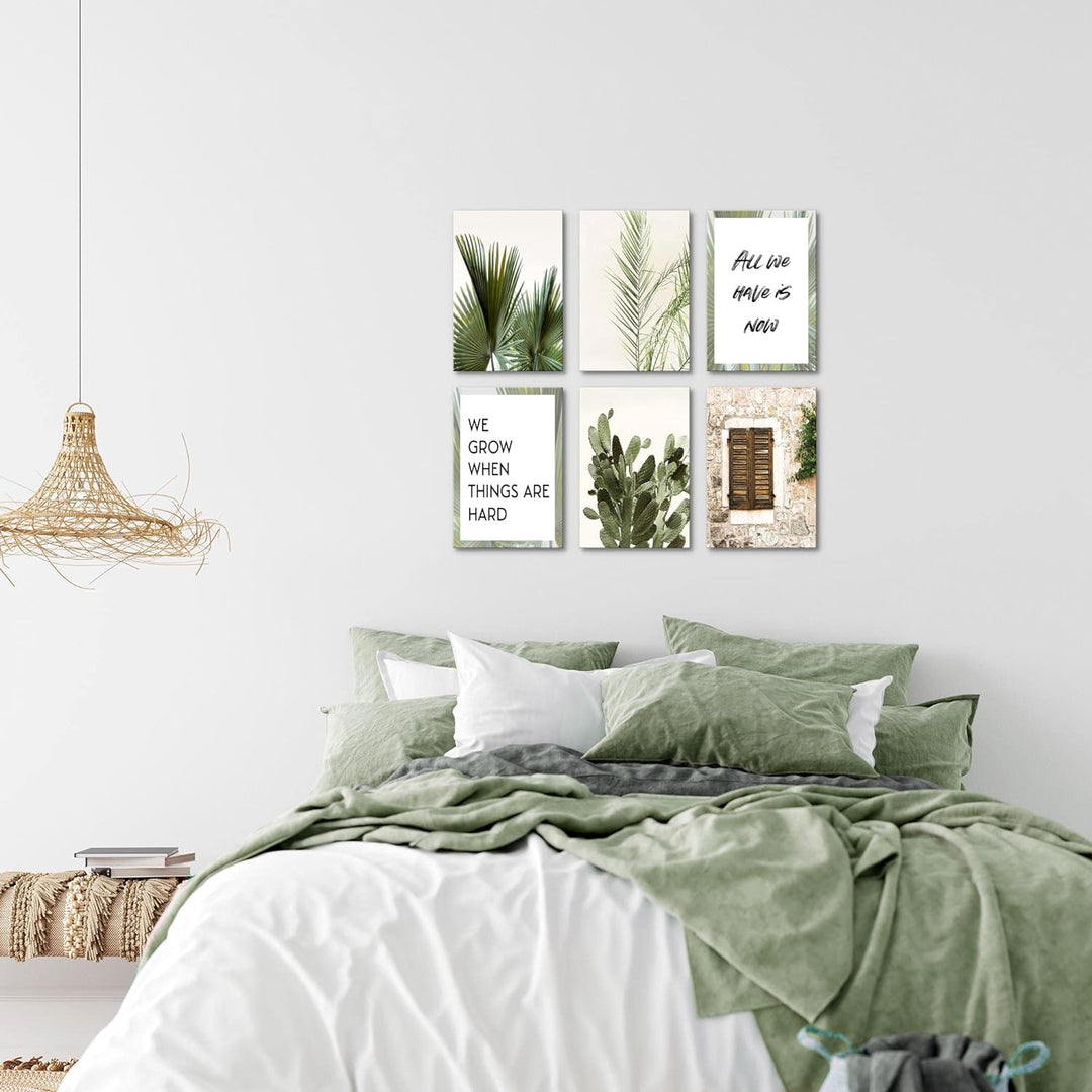 Novart Wandbilder Set - KOMPLETT AUFHÄNGFERTIG - Made in Germany - Moderne Bilder Grüne Blätter Wohn