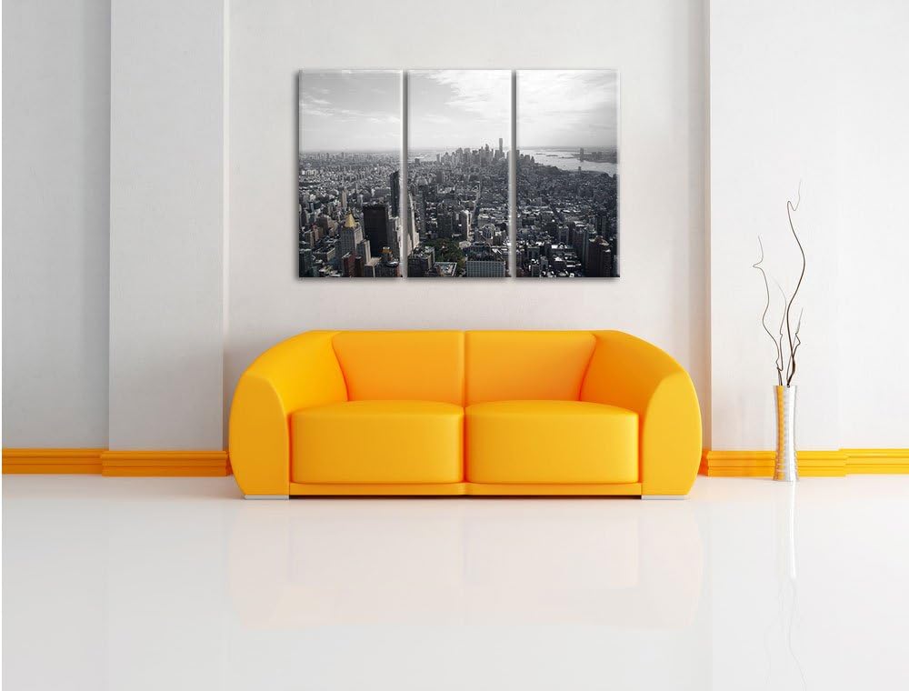 Pixxprint New York City Panorama B&W Detail 3-Teiler Leinwandbild 120x80 Bild auf Leinwand