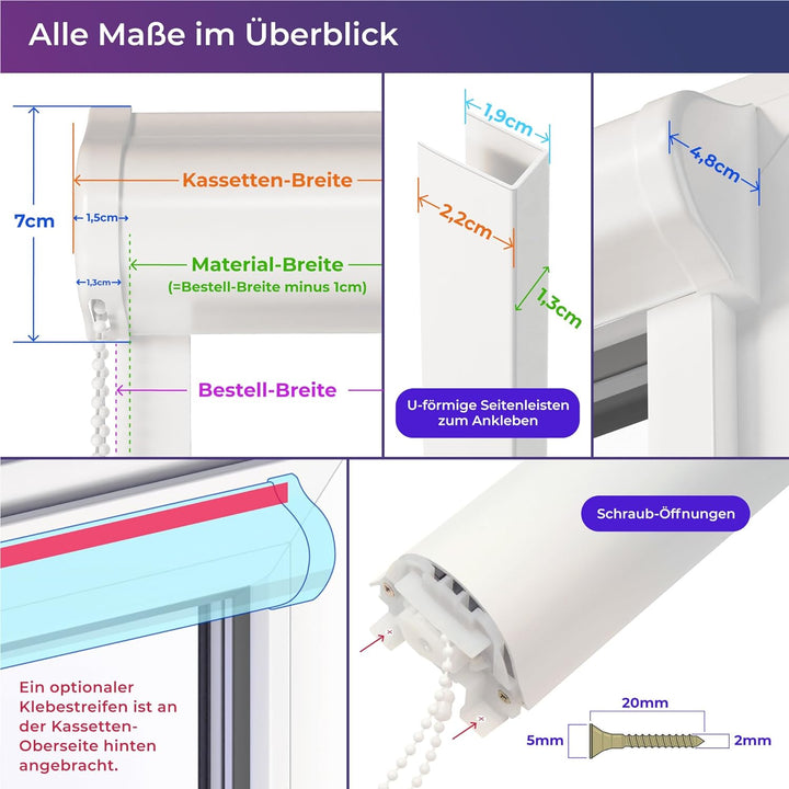 schattenfreu.de Thermo-Rollo mit Kassette nach Mass | Zum Anschrauben am Fensterrahmen oder an der W