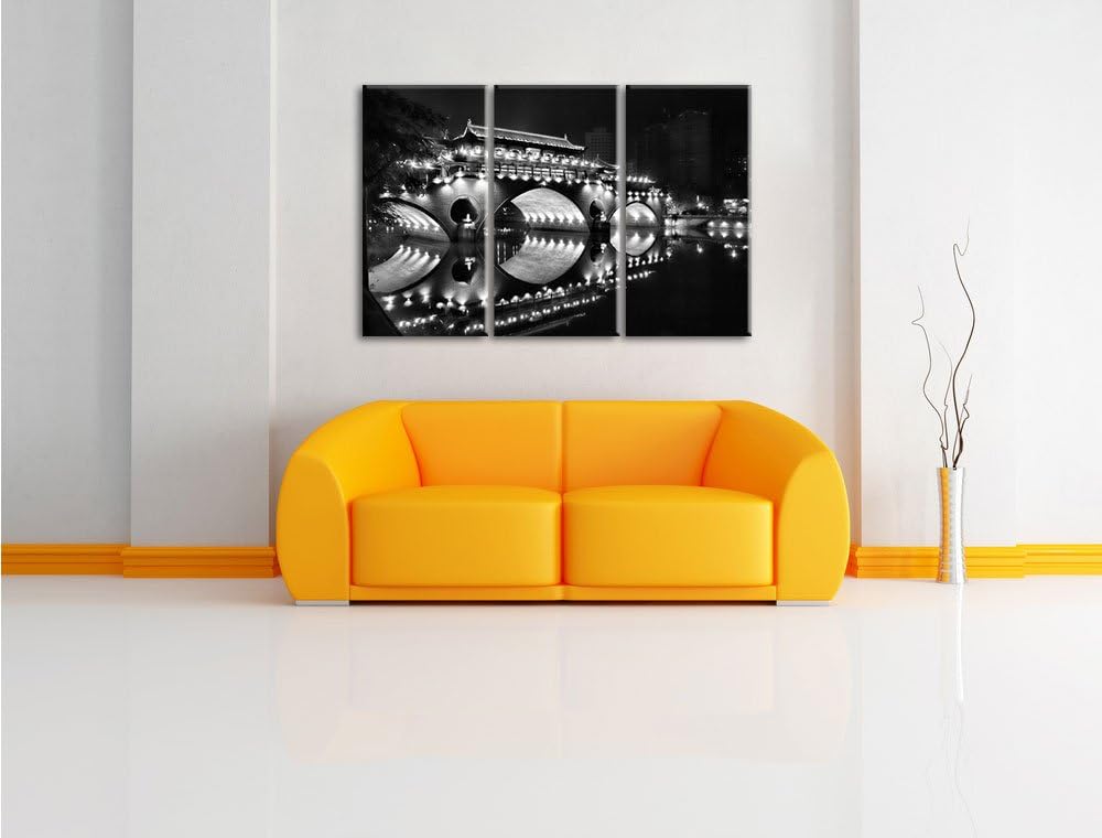 Pixxprint hellerleuchtete chinesische Brücke als Leinwandbild/Grösse: 3 Teilig (120x80) cm/Wandbild/