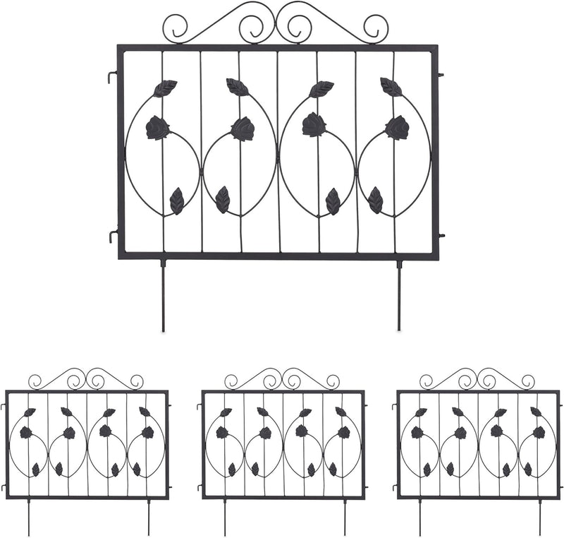 Relaxdays Beetzaun, je HxB: 60 x 60 cm, Metall, Garten Beeteinfassung zum Stecken, 4 dekorative Zaun