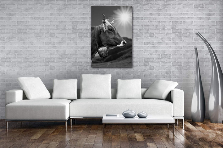 deyoli edle Alpen Kuh Format: 60x40 Effekt: Schwarz&Weiss als Leinwandbild, Motiv fertig gerahmt auf