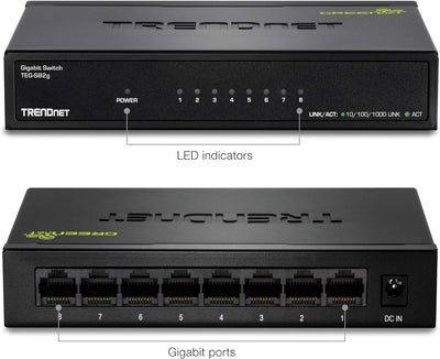 TRENDnet TEG-S82G 8-Port Gigabit GREENnet Switch, Ethernet Splitter, 10/100/1000 Mbps, Lüfterlos, 16