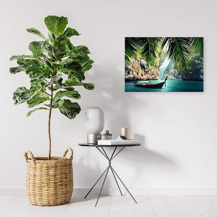 Leinwandbild Boot Bild Kunstdruck See Grün 70x50 cm