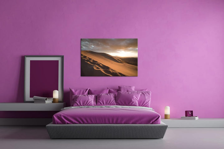 Sanddüne in der Wüste Format: 100x70 als Leinwandbild, Motiv fertig gerahmt auf Echtholzrahmen, Hoch