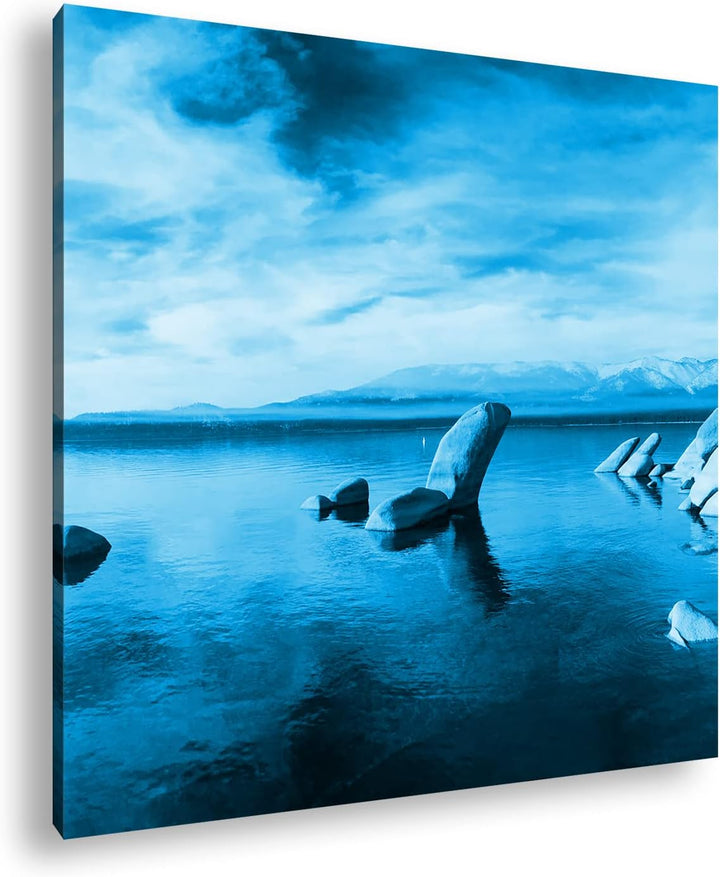 deyoli felsige Küstenlandschaft Format: 60x60 Effekt: Monocrome Blau als Leinwandbild, Motiv fertig