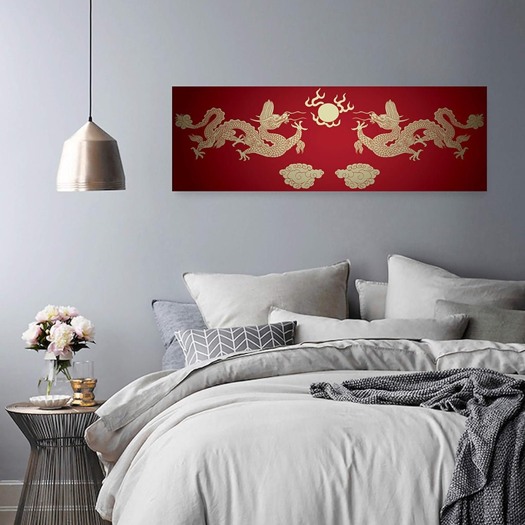 Feeby Frames, Leinwandbild, Bilder, Wand Bild, Wandbilder, Kunstdruck 50x150cm, DRACHEN, KULTUR, MUS