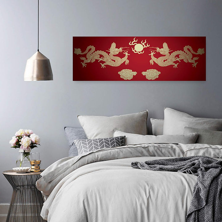 Feeby Frames, Leinwandbild, Bilder, Wand Bild, Wandbilder, Kunstdruck 50x150cm, DRACHEN, KULTUR, MUS