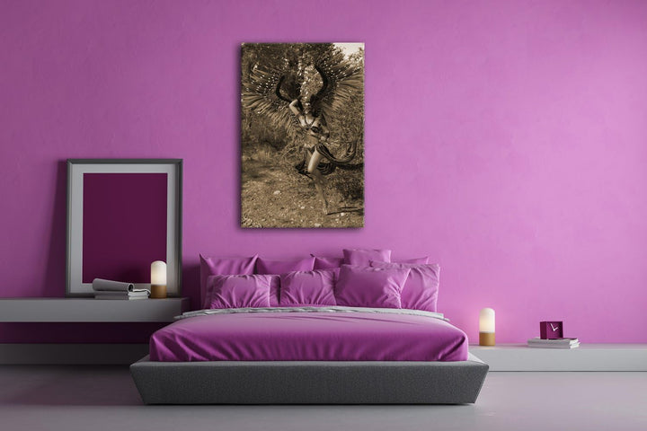 deyoli Feen Kriegerin Format: 80x60 Effekt: Sepia als Leinwand, Motiv fertig gerahmt auf Echtholzrah