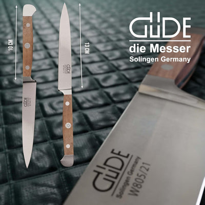 GÜDE Solingen - Spickmesser geschmiedet, 13 cm, Walnussholz, ALPHA WALNUSS, Office Messer, Doppelkro