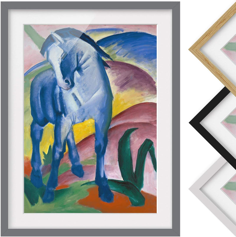 Bild mit Rahmen - Franz Marc - Blaues Pferd - Rahmenfarbe Grau, 70 x 50 cm 70cm x 50cm Grau, 70cm x