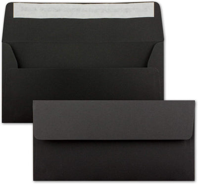 200x Kraftpapier Umschläge DIN Lang - Schwarz ÖKO - Haftklebung 11 x 22 cm - 120 g/m² breite Lasche