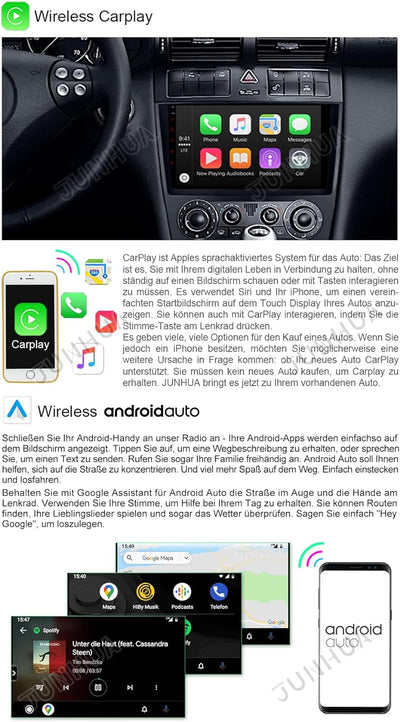 JUNHUA 9" Android 12 Autoradio Navi 2GB+32GB für Mercedes-Benz C-Class W203 (2004–2007), Unterstützt