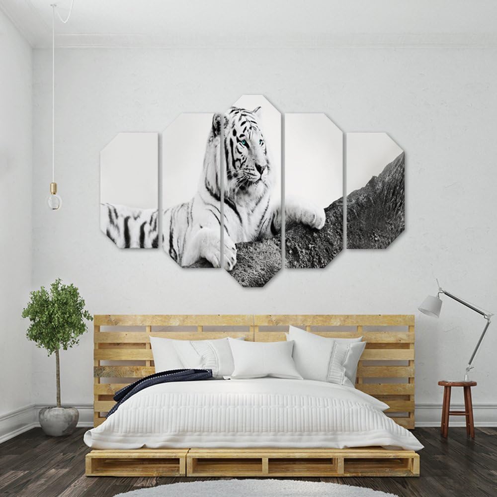 Feeby Wanddeko 5 Teile Tiger Bilder modern schwarz-weiss 150x100 cm Deko Paneel 150x100 cm Schwarz-w