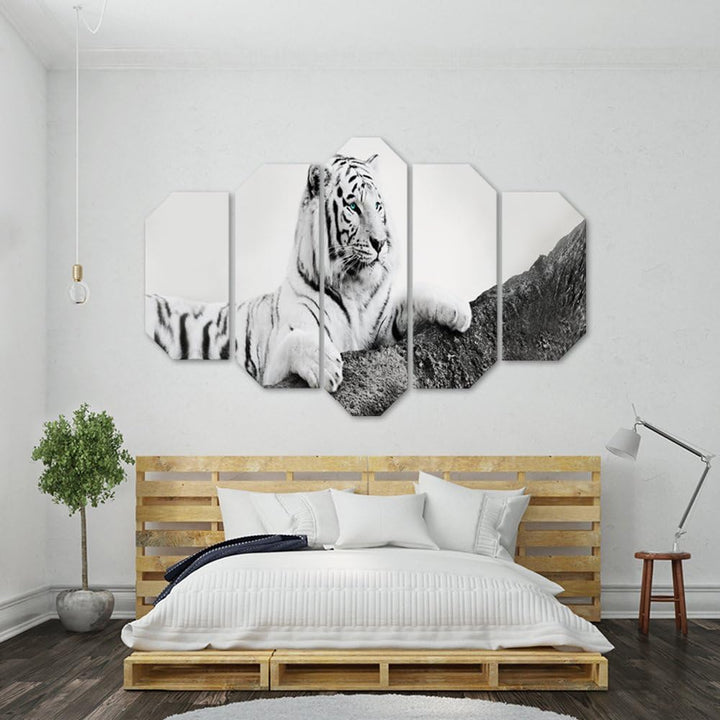 Feeby Wanddeko 5 Teile Tiger Bilder modern schwarz-weiss 150x100 cm Deko Paneel 150x100 cm Schwarz-w