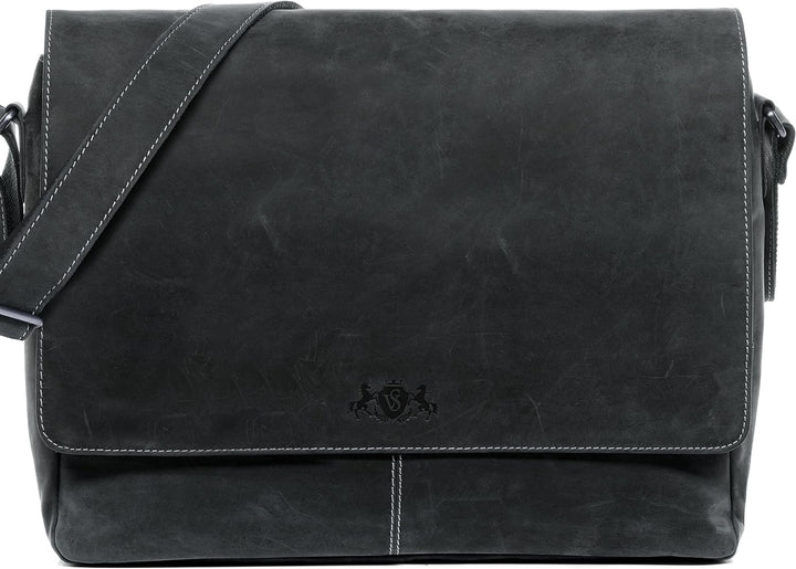 SID & VAIN Laptoptasche Messenger Bag SPENCER aus Büffel-Leder I Business-Tasche XL gross für Herren