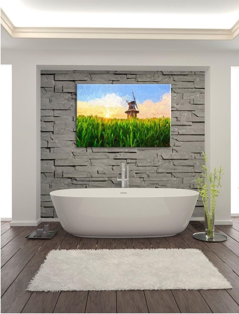 Pixxprint Windmühle auf dem Feld als Leinwandbild/Grösse: 100x70 / Wandbild/Kunstdruck/fertig bespan