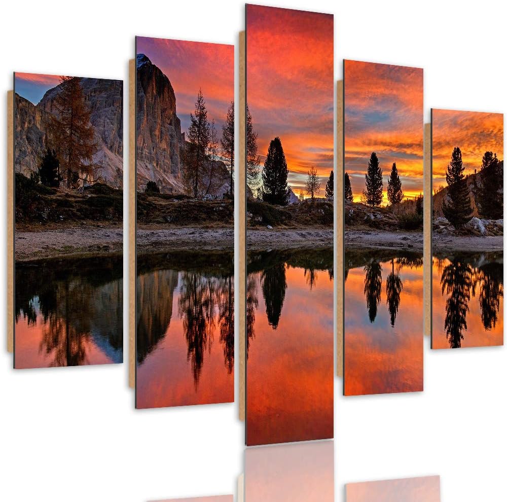 Wandbild Landschaft 200x100 cm Deco Panel 5 Teilig XXL Kunstdruck Berg See rot Deco Panel XXL 200x10