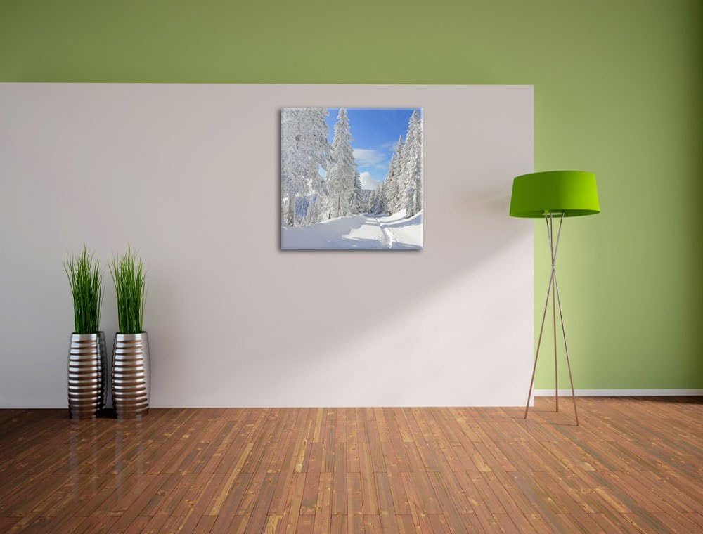 Winterlandschaft Bäume, Format: 70x70 auf Leinwand, XXL riesige Bilder fertig gerahmt mit Keilrahmen
