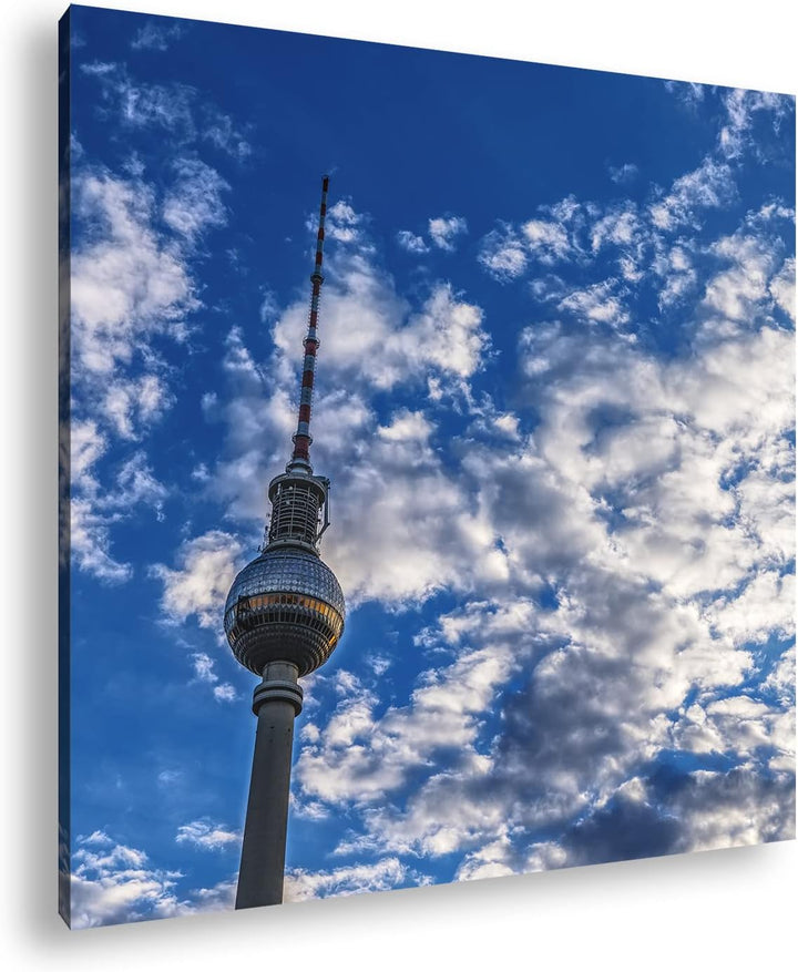 Spitze des Berliner Fernsehturms Format: 70x70 cm als Leinwandbild, Motiv fertig gerahmt auf Echthol