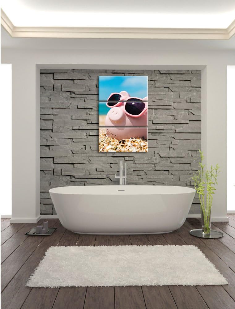 Pixxprint Schweinchen am Strand 3-Teiler Leinwandbild 120x80 Bild auf Leinwand