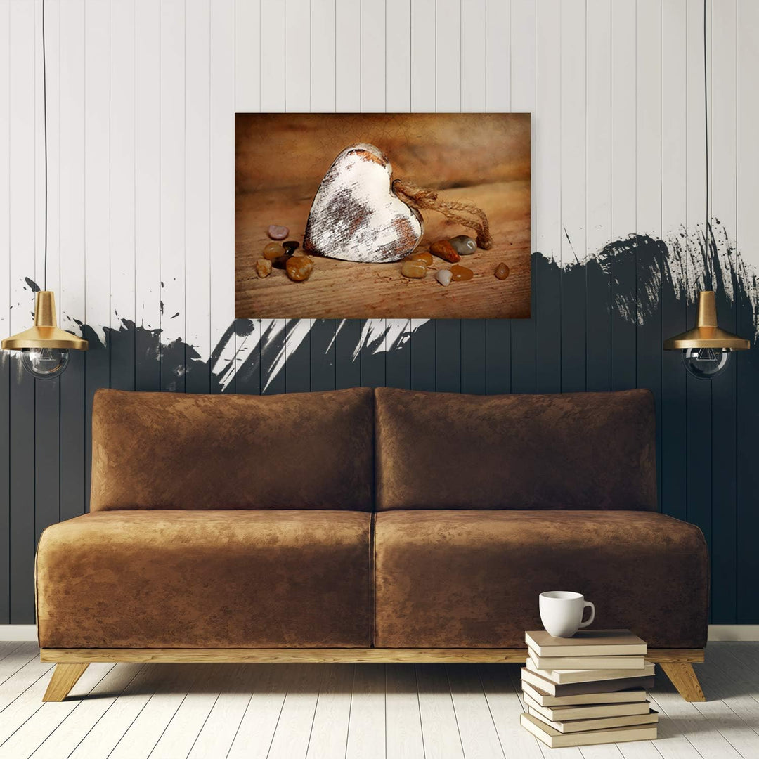 Feeby Bild auf Leinwand Herz Kunstdruck modern Retro Braun 80x60 cm M14329 80x60 cm, M14329 80x60 cm