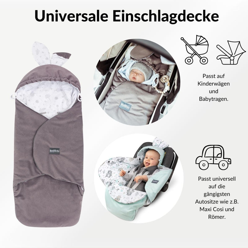 Premium Einschlagdecke Babyschale, Baby Erstausstattung aus Baumwolle für Autositz, Kuscheldecke für