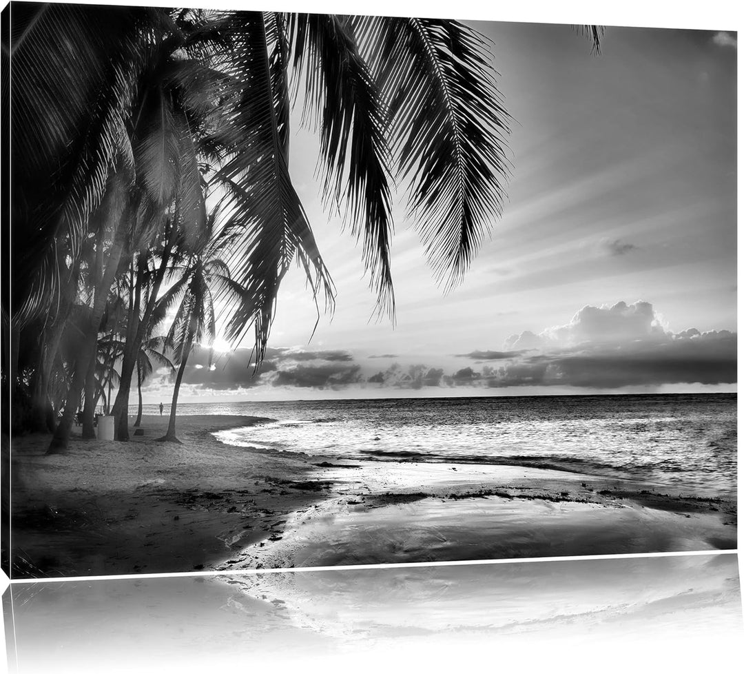 Pixxprint Romantischer Karibikstrand / 100x70cm Leinwandbild bespannt auf Holzrahmen/Wandbild Kunstd