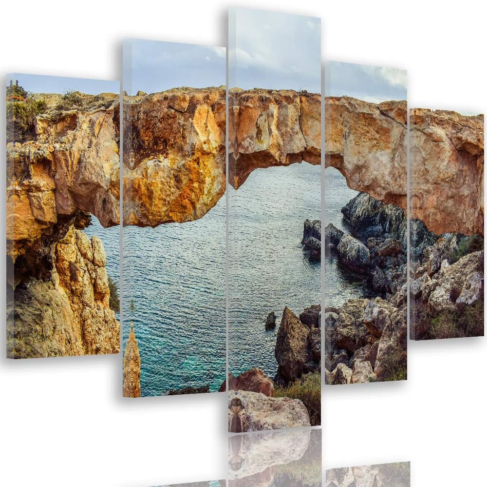 Wandbild XXL 5 Teilig Natur Leinwandbild Fels See Himmel Landschaft orange 300x140 cm Leinwandbild 3