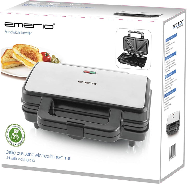 Emerio Doppel Sandwich Maker, BPA frei, für dreieckiges Sandwich, leicht zu reinigen, Antihaftbeschi