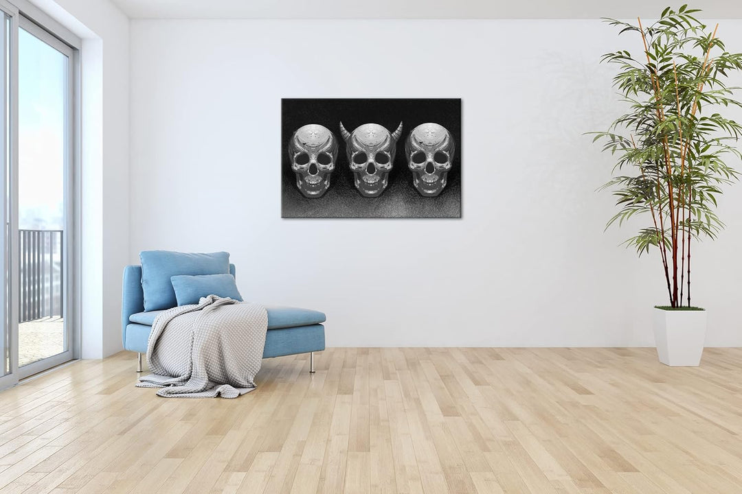 demonische Schädel Format: 80x60 Effekt: Schwarz&Weiss als Leinwandbild, Motiv fertig gerahmt auf Ec