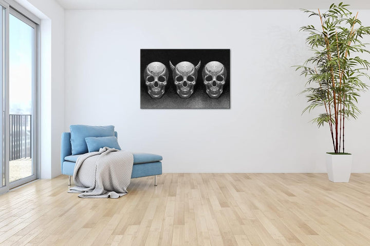 demonische Schädel Format: 80x60 Effekt: Schwarz&Weiss als Leinwandbild, Motiv fertig gerahmt auf Ec