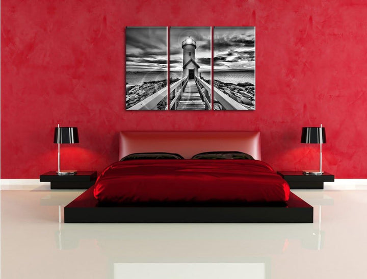 Pixxprint Leuchtturm bei Sonnenuntergang als Leinwandbild/Grösse: 3 Teilig (120x80) cm/Wandbild/Kuns