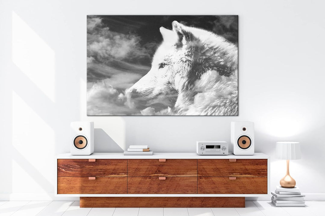 deyoli himmlicher stolzer Wolf Format: 80x60 Effekt: Schwarz&Weiss als Leinwandbild, Motiv fertig ge
