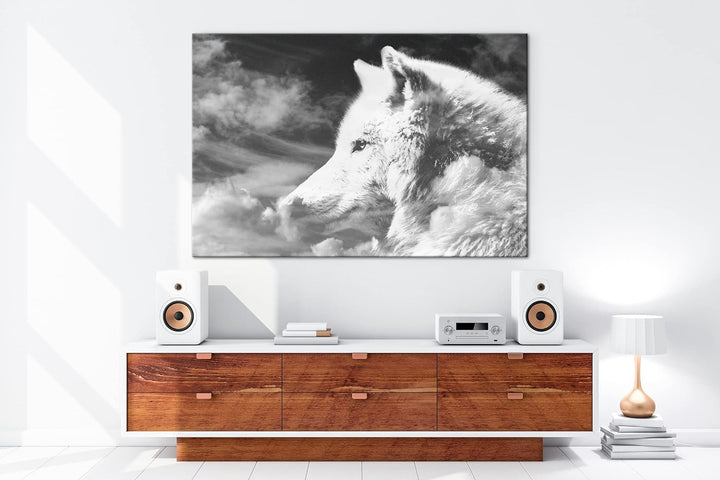 deyoli himmlicher stolzer Wolf Format: 80x60 Effekt: Schwarz&Weiss als Leinwandbild, Motiv fertig ge
