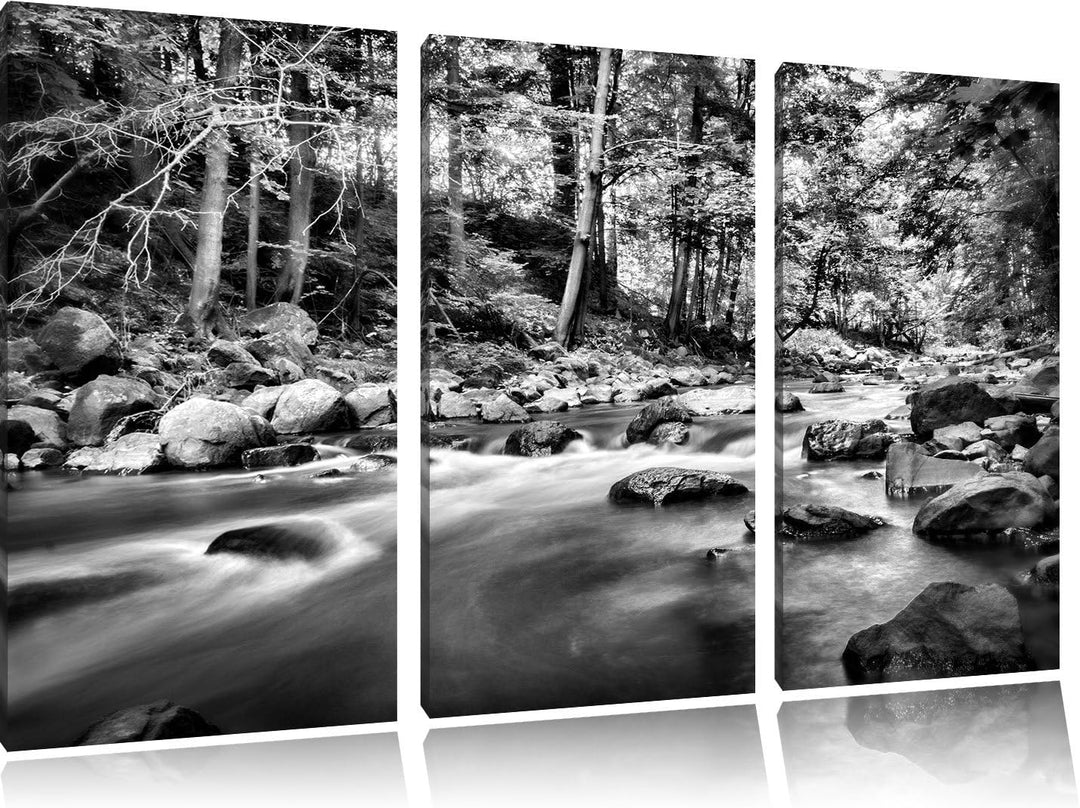 Pixxprint Fluss mit Steinen als Leinwandbild/Grösse: 3 Teilig (120x80 cm) cm/Wandbild/Kunstdruck/fer