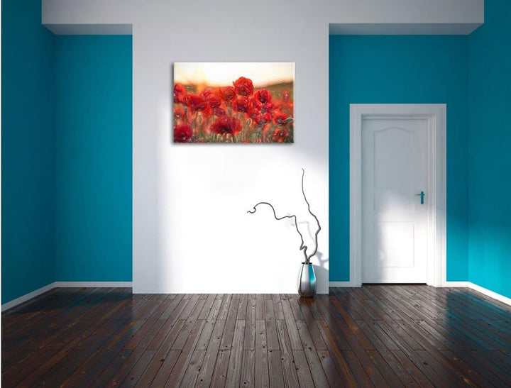 Pixxprint Feuriger Mohn Kunst Buntstift Effekt, Format: 100x70 auf Leinwand, 100x70