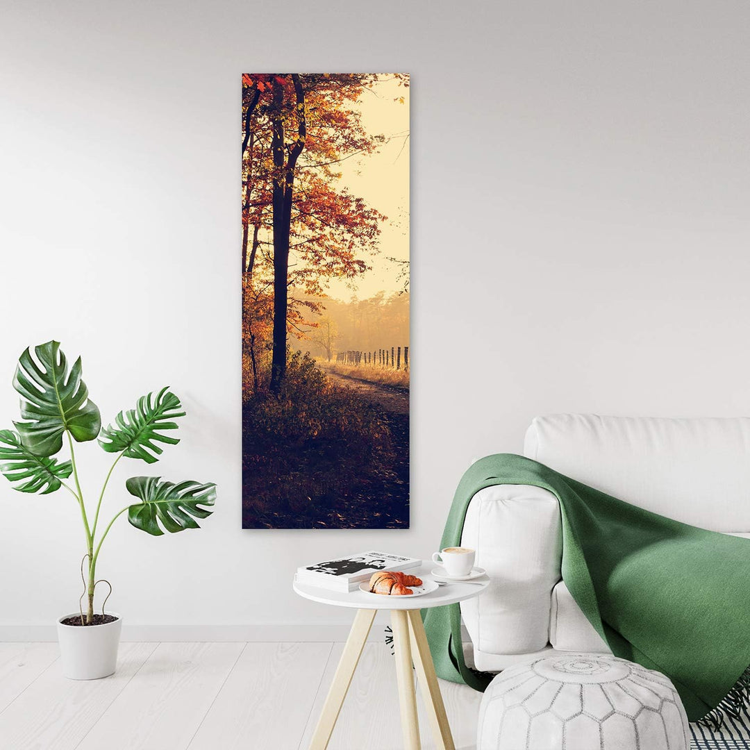 Febby Vlies Leinwandbild XXL Waldweg 50x150 cm Wandbild Kunst Bilder Schlafzimmer Deko Wohnzimmer He